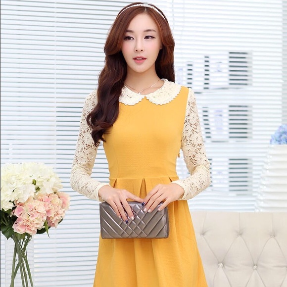 Brand New Love Birds Peter Pan Yellow Lace Dress