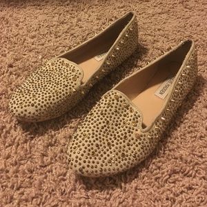 Studded gold rhinestone flats