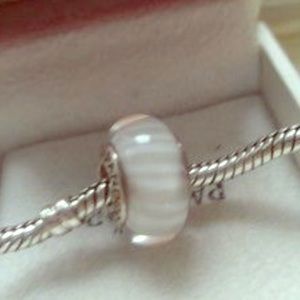 Pandora white candy stripe murano glass charm