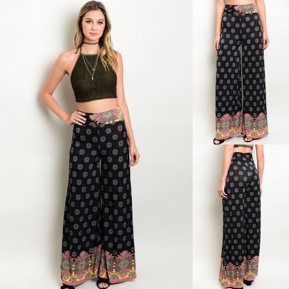 Black printed palazzo pants clearance