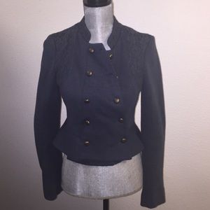 Free people navy pea coat with lace detail