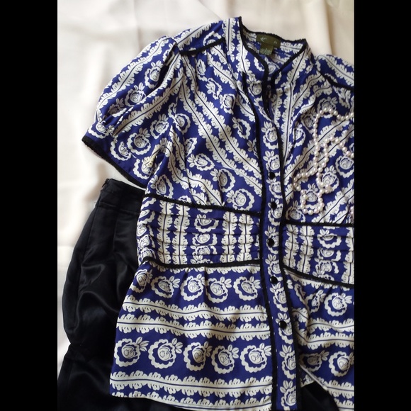 Anthropologie Silk lace collar blouse