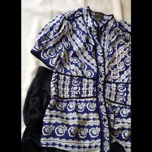 Anthropologie Silk lace collar blouse