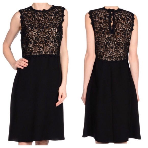 VALENTINO BLACK SILK-CREPE & LACE DRESS - Picture 5 of 8