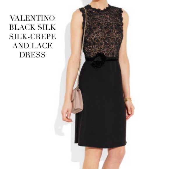 VALENTINO BLACK SILK-CREPE & LACE DRESS - Picture 4 of 8