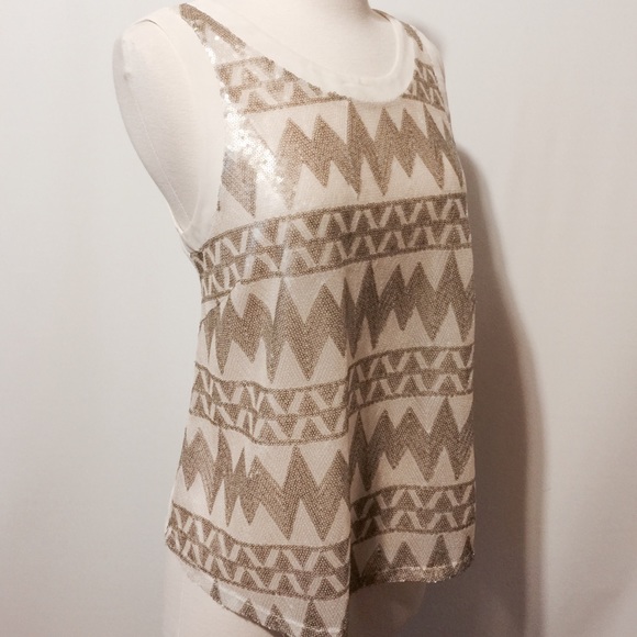 Tops - ASTR Ivory Geometric Sequins Tank