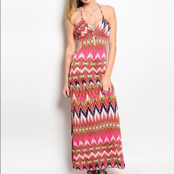 Dresses & Skirts - MAXI DRESS Fuchsia Orange & White