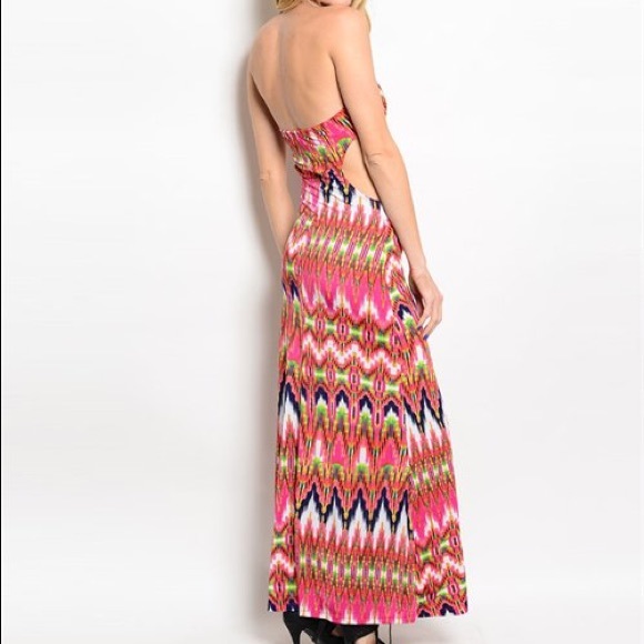 MAXI DRESS Fuchsia Orange & White - Picture 2 of 2