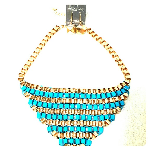 Amazing Turquoise and Gold Statement Bib necklace