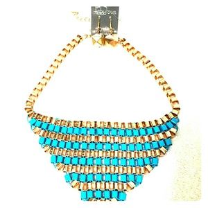 Amazing Turquoise and Gold Statement Bib necklace
