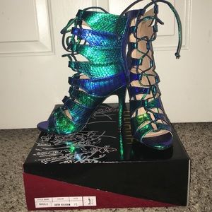 Green Hologram Lace Up Heels