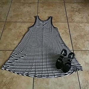 Old Navy Black and White Striped Swing Dress