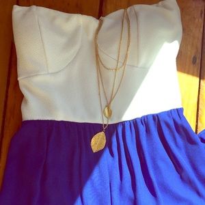 Strapless white and blue chiffon dress