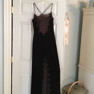 Stunning chocolate velvet & bronze beaded gown