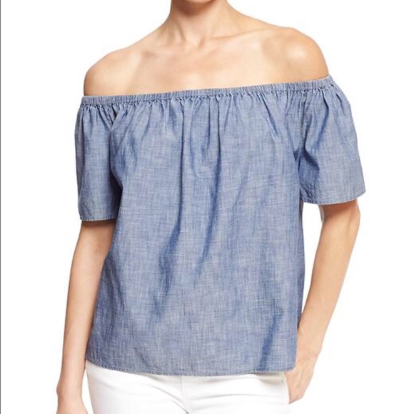 Dark denim off the shoulders NWT top. Size Small