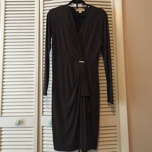 Michael Kors long sleeve jersey faux wrap dress