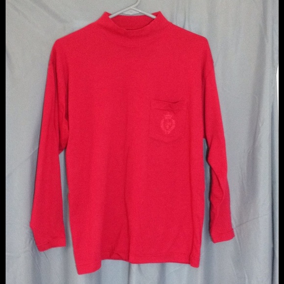 Vntg 80s or 90s Red long sleeve pocket tee