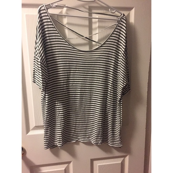 Old Navy L Olive/White Striped Shirt Deep Back
