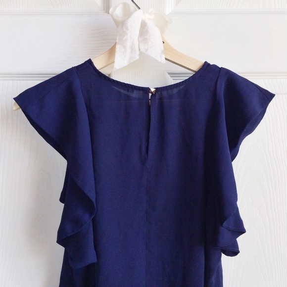 Lulus Tops - Navy Blouse with Waterfall Sleeve