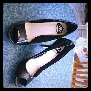 Black open toe heels