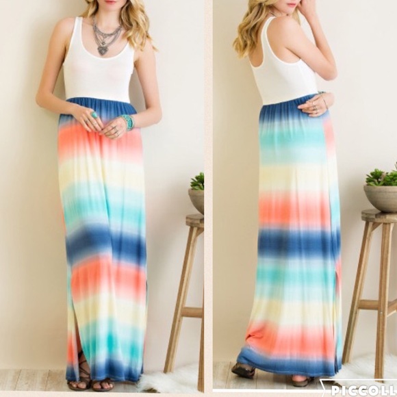 Pink Peplum Boutique Dresses & Skirts - Tie dye ombré print side slit maxi dress