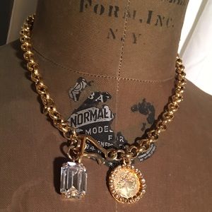 VINTAGE COIN AND CRYSTAL NECKLACE