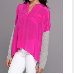 NWOT Aryn K Pink/Grey 100% Silk top Size L