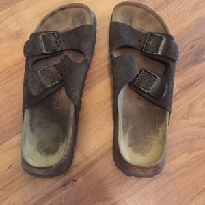 Pair of Chocolate brown suede Betula sandals