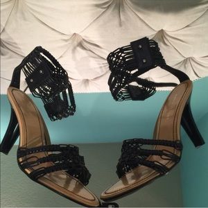 "Lea" Collin Stuart, Ankle Strap Black Heels