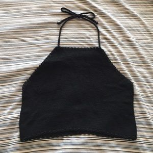 Black crochet halter crop top