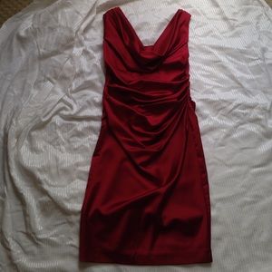 David's Bridal Red Satin Brides Maid Dress