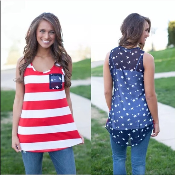 Boutique Tops - American Flag Chiffon Pocket Tank! NEW!