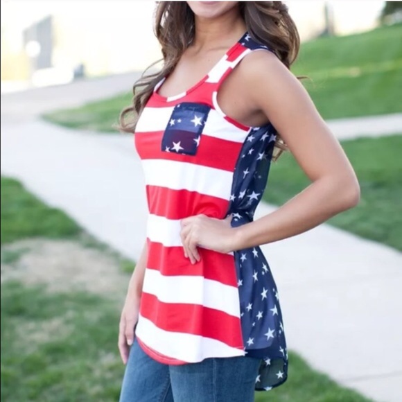 American Flag Chiffon Pocket Tank! NEW! - Picture 2 of 7