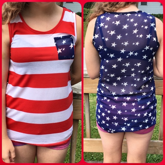 American Flag Chiffon Pocket Tank! NEW! - Picture 3 of 7