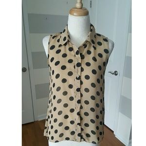 Polka Dot Button Up Sleeveless Top