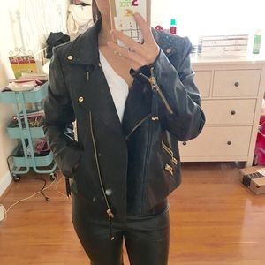 99% new Mango black leather jacket