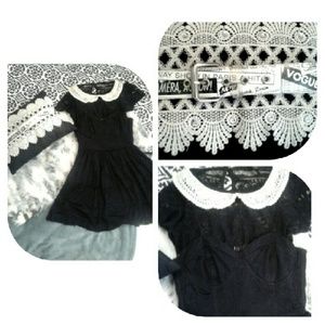 Black lace mini dress and white collar blouse