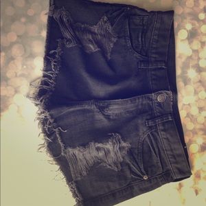 Never Been Worn, Black Cut-Off Distressed Shorts