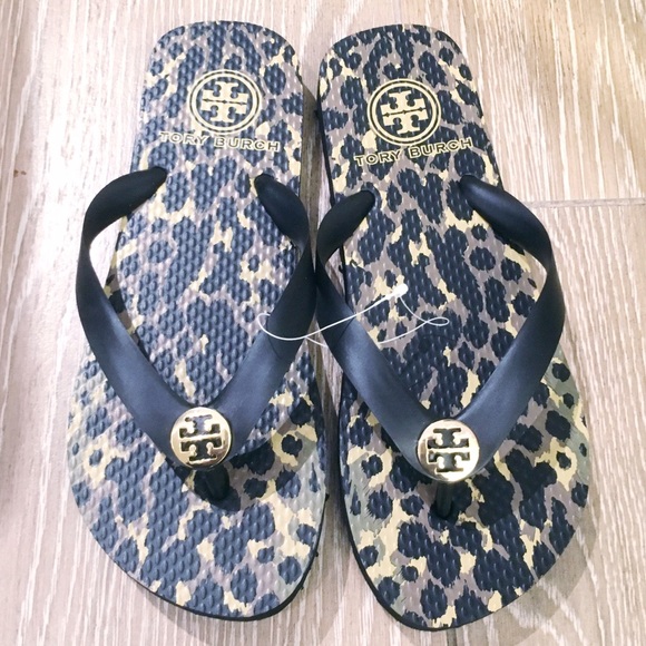 ToryBurch Flip Flops In Black Wildlife