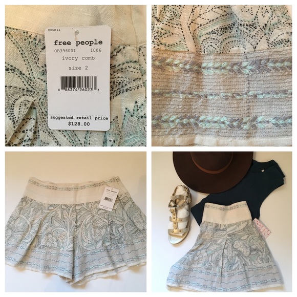 NWT Free People Heart It Skort Pleated Shorts Ivory Print XS 0 2 M 8 10 - Picture 4 of 4
