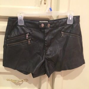 Black faux leather shorts