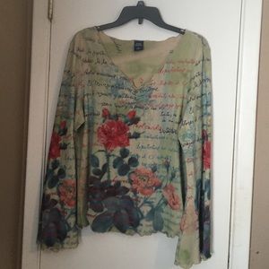 Green and floral blouse