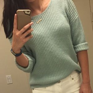 Forever 21 Teal Sweater Metallic Silver Specks