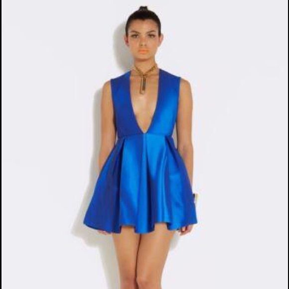 AQAQ Deep plunge blue dress