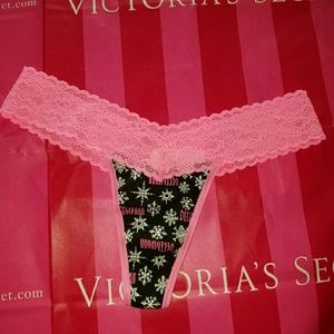 NWT VS Pink & Black Lacey "December" Thong