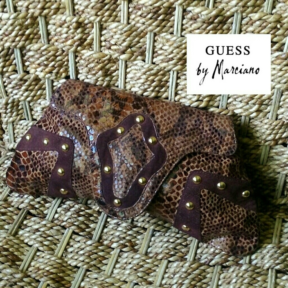 MARCIANO Guess brown suede snake print clutch