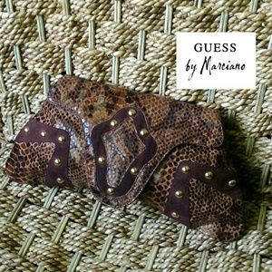 MARCIANO Guess brown suede snake print clutch