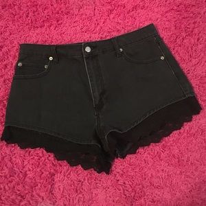 Black high waisted lace trim shorts