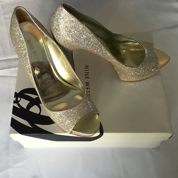 Nine West Gold Sparkly Open Toe Shoes