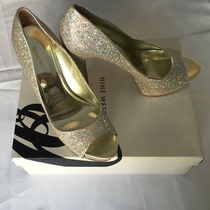 Nine West Gold Sparkly Open Toe Shoes